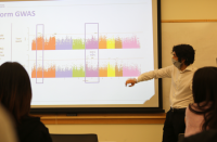Student presenting research